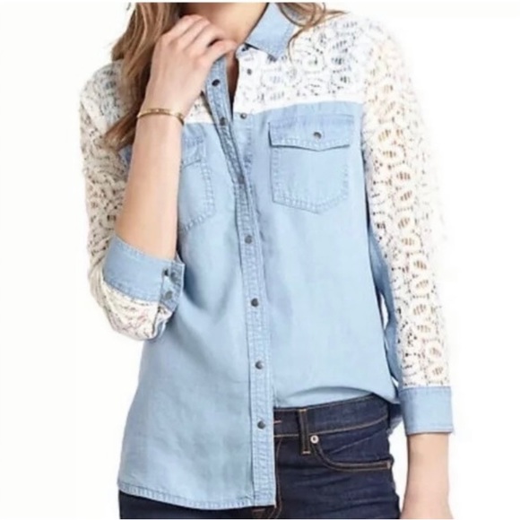 Anthropologie Lace + Chambray Blouse - Picture 6 of 7